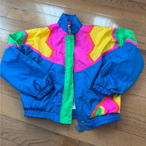 Vintage Pierre Bonée Kids 10/12 Neon Colorblock Windbreaker - Picture 1 of 4